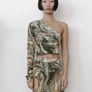 One shoulder mesh tulle multicolor crop top